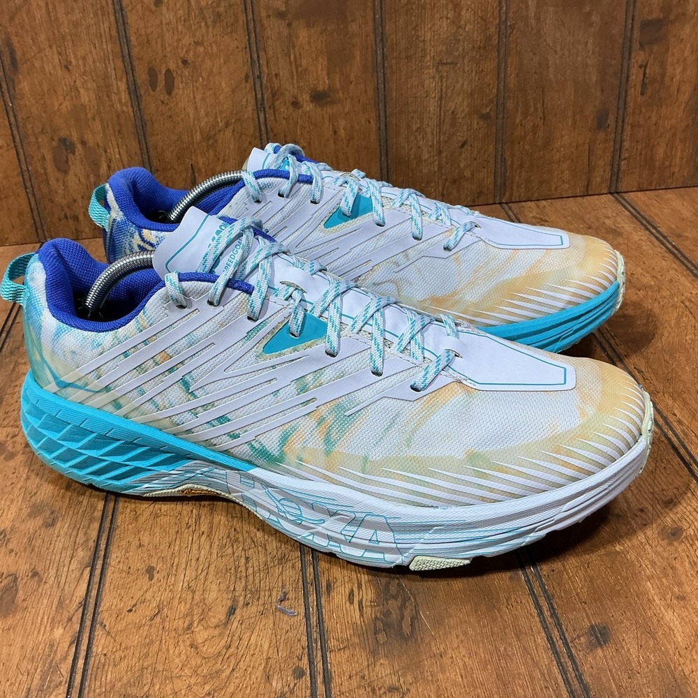Hoka One One Speedgoat 5 Mens Size 13 D White Blue Trail Running Shoes Sneakers